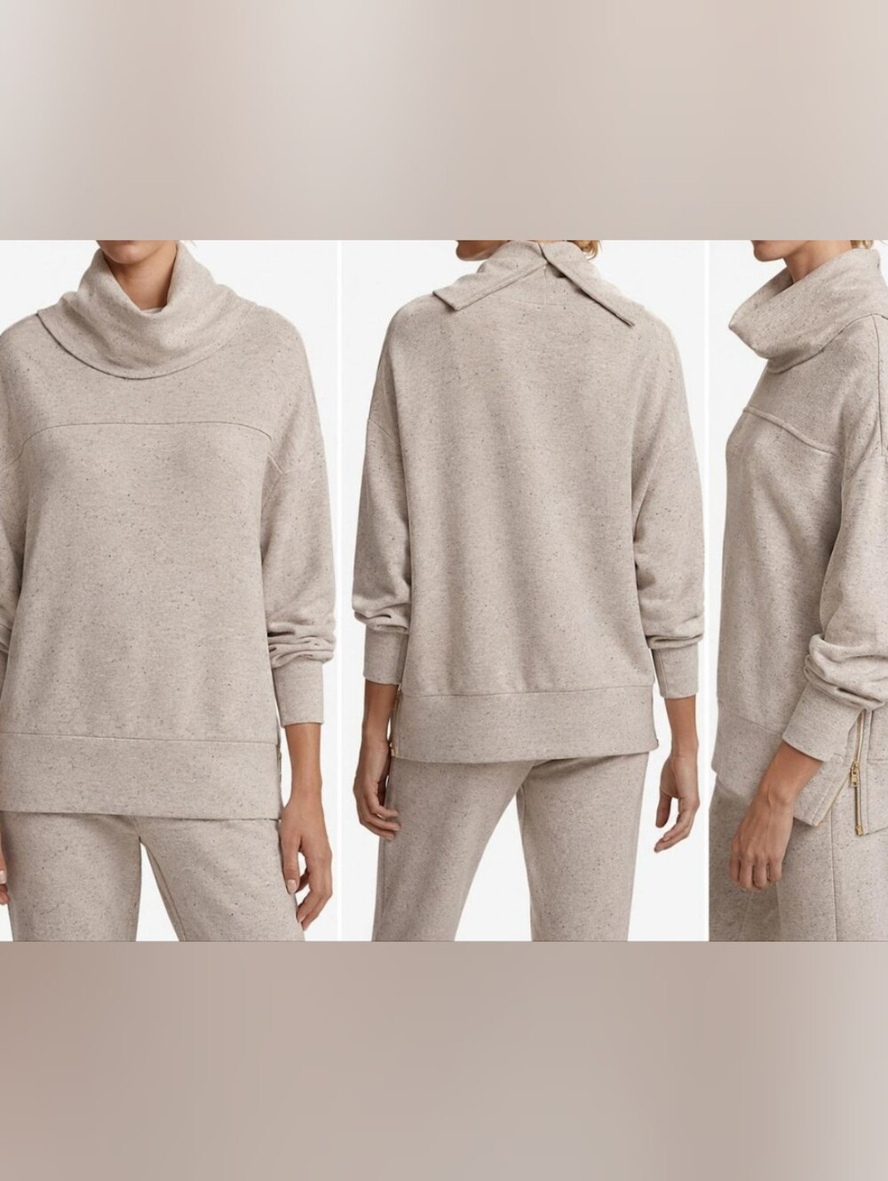 Varley Priya Longline Sweatshirt Women's Cowl Neck Marled Taupe